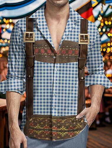  Октоберфест Пиво Печать на Lederhosen Гавайские рубашки Рубашка Алоха баварский Мюнхен Немецкий Графический Назначение Муж. Взрослые Карнавал Октоберфест 3D печать Отпуск Для вечеринок