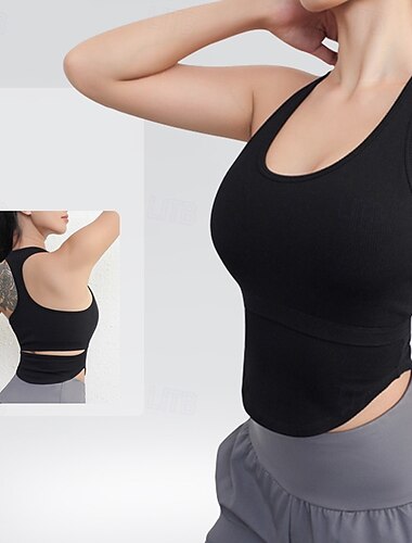  Women's Yoga Bra Sports Tank Top Pilates Bra Underwear Lightwear Breathable Racerback Solid / Plain Color Sport Activewear Black White Gym Pilates Running