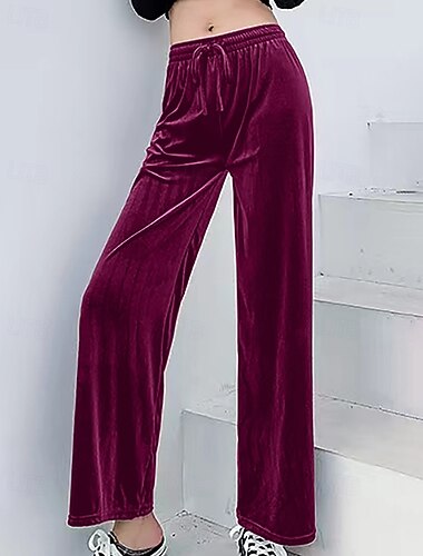  Per donna Gamba larga Pantaloni Eleganti Streetwear Casual Lunghezza intera Naturale Semplice Design con Coulisse Elastica Confortevole Vacanza Ferie Uscire Fucsia Marrone Autunno Vestibilità regolare