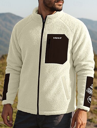  Homme Coupe-Vent Veste de randonnée Veste polaire de randonnée Hiver Extérieur Patchwork Imperméable Coupe-vent Léger Top Blanche Vert Grise
