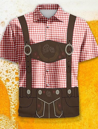  Oktoberfest Lederhosen-Print Hawaii-Hemden Aloha-Hemd Bayerisch München Deutsch Grafik Für Herren Erwachsene Karneval Oktoberfestbier 3D-Druck Urlaub Party