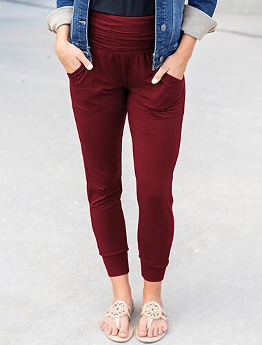  Per donna Pantaloni Eleganti Leggings Streetwear Casual Lunghezza intera Naturale Semplice Tasca Elastico in vita Morbido All'aperto Vacanza Uscire Grigio Nero Rosso Blu Autunno Vestibilità regolare
