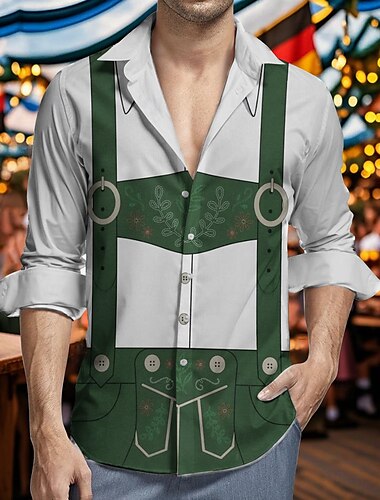  Октоберфест Пиво Печать на Lederhosen Гавайские рубашки Рубашка Алоха баварский Мюнхен Немецкий Графический Назначение Муж. Взрослые Карнавал Октоберфест 3D печать Отпуск Для вечеринок