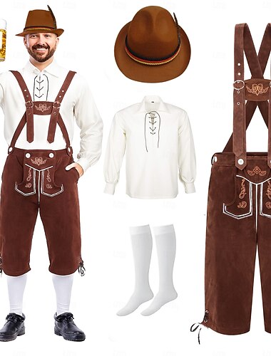  Oktoberfest Lederhosen Tričko Alpský klobouk Bavorský němčina Louky Pánské Karneval Párty Pivní festival Tradiční Styl Tkanina Halenka Kraťasy Úbory