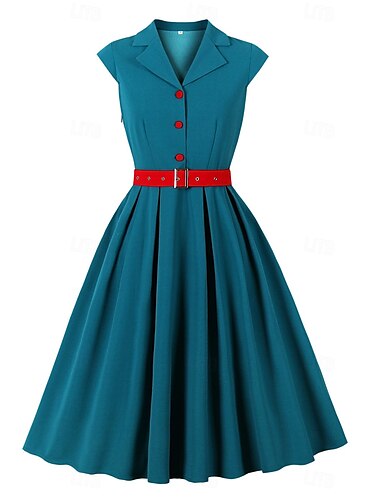  Retro / vintage Lata 50. Rockabilly Południe Sukienka z linii Rozkloszowana sukienka Z paskiem Krój A Strój na bal maskowy Damskie Urlop Wyjazd w rodzinne strony Impreza w stylu retro Dla dorosłych