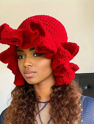  Sombrero de pescador ligero para mujer con ala con volantes, diseño de borlas naranjas multicolor, ajuste elástico para uso informal. &Moda urbana, lavable a mano, ropa para exteriores, diseño
