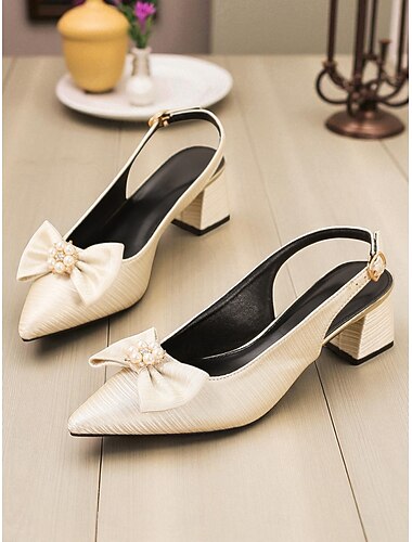  Lavendelkleurige slingbackhakken voor dames met parelstrik - satijnen, getextureerde lage pumps in vintage stijl uit de jaren 50 voor bruiloften, tuinfeesten en lente-outfits