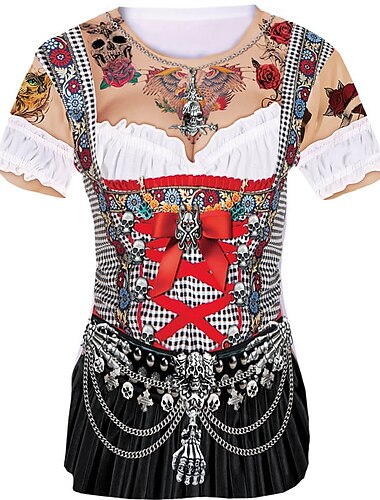  Oktoberfest Dirndl-trykk T-skjorte Bayersk München Tysk Graphic Til Dame Voksne Karneval Oktoberfest øl 3D-utskrift Fest Fritid / hverdag