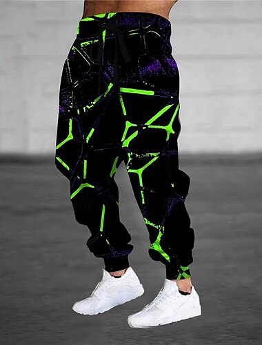  Voor heren Geometrisch Raster / Plaid Neon Glow Joggingbroeken Jogger Broek Medium Taille Trekkoord elastische taille Punkmode Hardlopen Streetwear Training Sportieve joggingbroek met zakken Lente