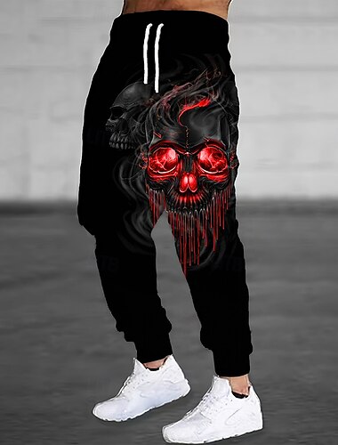  Homens Fumo Caveiras Calças Esportivas Corredor Calças Cintura Média Cintura elástica com cordão Estilo gótico escuro Corrida Streetwear Dar certo Calça de moletom esportiva com bolsos Primavera