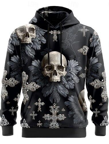  Halloween Herren Schädel Kapuzenshirts Pullover Oberbekleidung Sweatshirt mit Kapuze Rundhalsausschnitt Punk 3D-Druck Club Streetwear Schwarz Blau Kordelzug 3D Herbst Winter Designer
