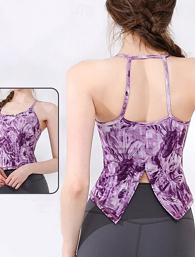  Women's Yoga Bra Yoga Crop Tank Top Underwear Quick Dry Medium Support Breathable Paded Backless Printing Sport Activewear Black Blue Gym Athletic Pilates