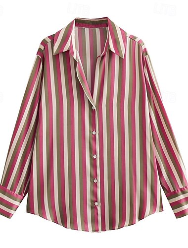  Per donna Camicia A righe Quotidiano Elegante Essenziale Manica Lunga Colletto a Camicia Top Regolari Lavoro Quotidiano Ferie Bottoni Rosa Blu Verde Primavera Autunno
