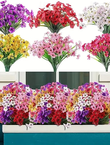  Zestaw 12 sztucznych bukietów ze słoneczników i fiołków do użytku na zewnątrz, odpornych na promieniowanie UV i blaknięcie, mieszanych kolorowych sztucznych kwiatów do ogrodu, na wesele, na święta, do