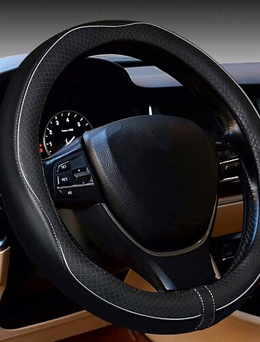  15in Steering Wheel Cover - Non-Slip Grip Soft PU Leather Steering Wheel Case with Anti-Slip design Compatible with Most Cars Trucks SUVs - Durable & Easy-Clean Dashboard Protector for Drivers & pa