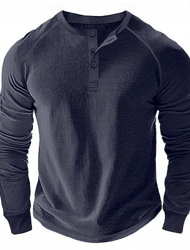  Herren Waffel-Henley-Hemd T-Shirt Langarm Einfarbig Einfach Texture Mode Designer Lässig Raglanärmel Henley Outdoor Lässig Täglich Sommer Herbst Winter Schwarz Hellblau Dunkelrot Henley T-Shirt