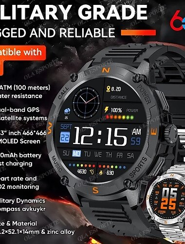  QW76 Εξυπνο ρολόι 1.43 inch Έξυπνο ρολόι Bluetooth Χρονόμετρο Υπενθύμιση Κλήσης Συσκευή Παρακολούθησης Καρδιακού Παλμού καθιστική υπενθύμιση Βρες τη Συσκευή Μου Συμβατό με Android iOS IP68 Άντρες