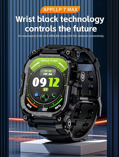  LOKMAT APPLLP 7 MAX שעון חכם 2.06 אִינְטשׁ טלפון סלולרי שעון חכם 4G LTE 3G Blootooth מד צעדים מזכיר שיחות מד פעילות מותאם ל אנדרואיד iOS נשים גברים GPS שיחות ללא מגע יד שליטה במדיה IPX-5 מארז שעון 60