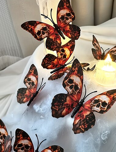  Halloween 3D Skelett Schmetterling Wanddekoration - 12 Stück PY3041 Aufkleber für den Hintergrund