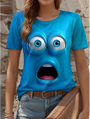  Mulheres Camiseta Gráfico Animal Vintage à moda Clássico Manga Curta Gola Redonda Decote Redondo Tops regulares Diário Final de semana Imprimir Preto Branco Amarelo Vermelho Azul Verão Primavera