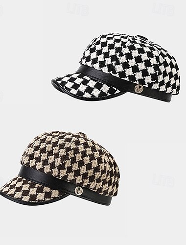  Sombrero vintage de repartidor de periódicos para mujer, color negro &Tablero de ajedrez blanco - ligero para otoño/invierno - elegante oficina, fiesta, todos los días - elegantes accesorios retro,
