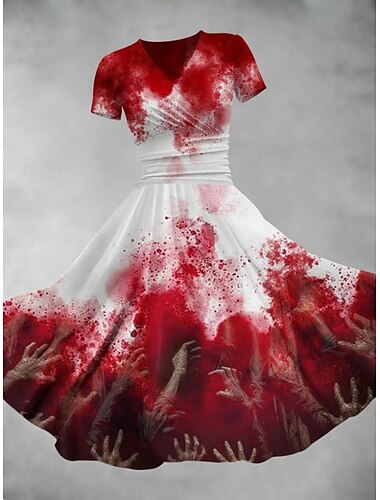  Damen Midikleid A Linie Kleid Sommerkleid Figurbetontes Kleid Party Lässig Täglich Ferien Normale Passform Grafik Abstrakt Kurzarm V Ausschnitt Dunkelgrün Weiß Wein Rote Sommer Herbst