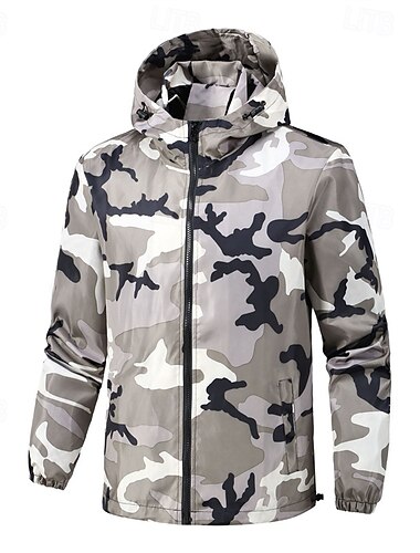  Herren Outdoorjacke Windbreaker Urlaub Täglich Winddicht Tasche Frühling Herbst Tarnung Mode Klassisch Mit Kapuze Regulär Schwarz Grün Grau Jacken