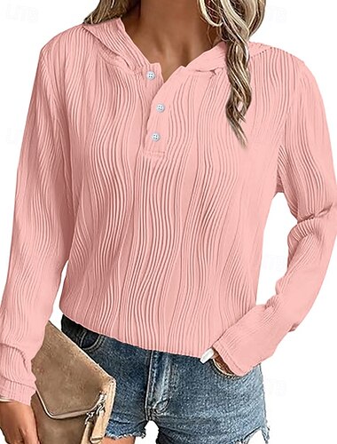  Femmes Sweat à capuche Uni Streetwear Occasionnel Confortable manche longue À capuche Hauts Réguliers Rue Fête Sortir Boutons Blanche Rose Claire Beige Automne