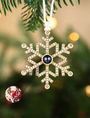  Adorno de proyección de copo de nieve con foto navideña personalizada, regalo conmemorativo con imagen personalizada, decoración colgante para árbol de Navidad, regalo de Navidad para ella/él/familia