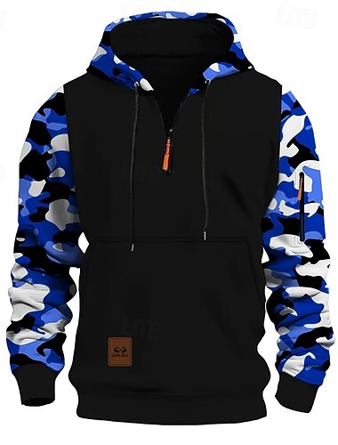  Per uomo Felpa con cappuccio Felpa con cappuccio e zip corta Rosso Blu Verde Grigio Con Cappuccio Mimetico Patchwork Coulisse Sport & Outdoor Quotidiano Ferie Poliestere Streetwear Essenziale Casual