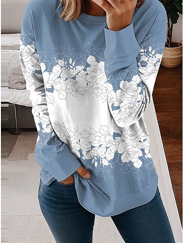  Per donna Felpe Floreale Grafico Casual Manica Lunga Girocollo Top Regolari Streetwear Casuale Ferie Stampato Blu Viola Verde Cachi Primavera Autunno Inverno