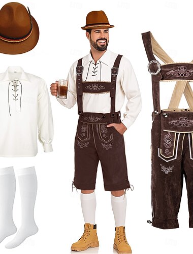  Oktoberfest Lederhosen Tričko Alpský klobouk Bavorský němčina Louky Pánské Karneval Párty Pivní festival Tradiční Styl Tkanina Halenka Kraťasy Úbory