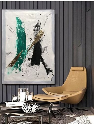  لوحات زيتية مصنوعة يدويًا من القماش لتزيين الحائط لوحة تجريدية حديثة باللون الأخضر الذهبي للديكور المنزلي لوحة ملفوفة بدون إطار غير ممتدة