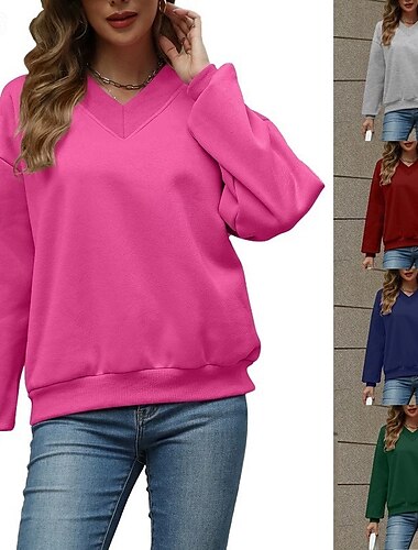  女性用 Pullover 平織り ストリートファッション カジュアル 快適 長袖 Ｖネック レギュラートップス ストリート 祝日 お出かけ ピンク ワイン グレー 秋