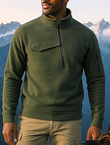 Męskie Bluza polarowa Długi rękaw Kołnierz stawiany Top Na wolnym powietrzu Keep Warm Zima Poliester Czarny Zieleń wojskowa Szary Podróżowanie Bieganie