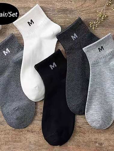  Homens 10 pares Pacotes múltiplos Meias Meias de Corrida Meias casuais Preto + Branco + Cinza Preto Cor Letra Férias Desportos e Ar livre Diário Básico Média Primavera Outono Moda Casual