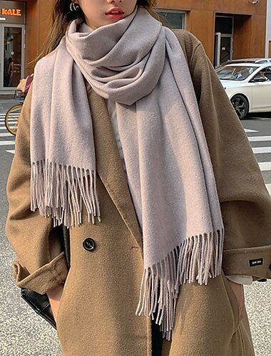  Per donna Sciarpa rettangolare Sciarpe da donna Streetwear Quotidiano Data Grigio Beige Bianco Sciarpa Colore Puro