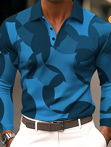  Homme Géométrique Polo manche longue Polos Revers Occasionnel Athleisure Tenue quotidienne Impression 3D Boutons Printemps Automne Hiver Bleu Violet Orange