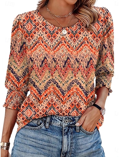  Per donna Blusa Grafico Geometrico Astratto Tropicale Elegante Casual Manica Lunga Girocollo Top Regolari Quotidiano Stampato Nero Bianco Giallo Arancione Verde Estate Primavera Autunno