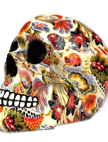  Halloween hars beeldje 3D water transfer geprint vintage schedel ornament trendy patroon hars desktop decoratie gotische huis accent griezelige Halloween knutsel display