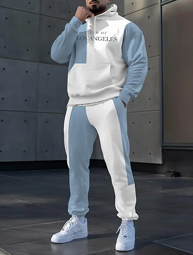  Homens Bloco de cor 2pcs Conjuntos de moletom 3D Moletom Moletom com capuz Manga Longa Calças compridas Com Capuz Casual Diário Roupa Esportiva Impressão 3D Primavera Outono Inverno Branco