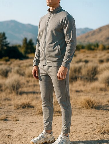  Herren Trainingsanzug Jogginghose Vollreißverschluss Athleisure Herbst Langarm Winddicht Leicht Feuchtigkeitsableitend Angeln Wandern Laufen Sportbekleidung Sportkleidung Einfarbig Schwarz Dunkelblau