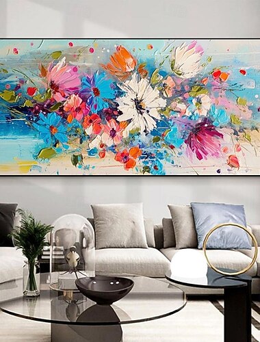  Pintura a óleo feita à mão em tela, arte de parede, decoração moderna, óleo grosso, flor para sala de estar, decoração de casa, moldura esticada, pintura pendurada/pintura enrolada sem moldura, não