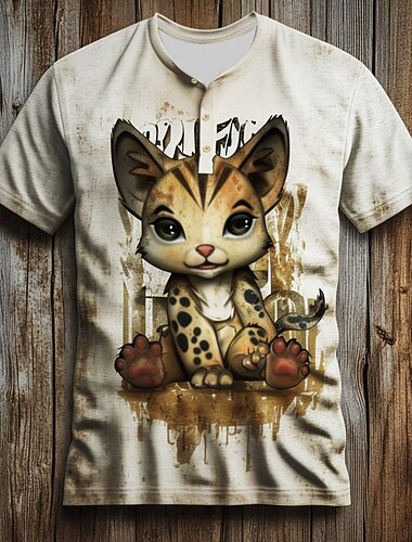  Herren Tiermotiv Niedlich T Shirt Henley Hemd Kurzarm Designer Retro Vintage Lässig Straße Lässig Täglich Sommer Frühling Ganzjahres Weiß Henley Henley T-Shirt