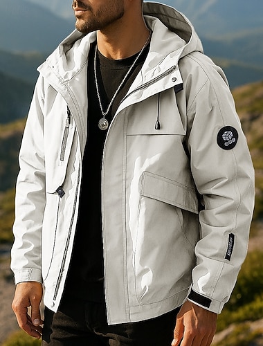  Homme Coupe-Vent Veste softshell Extérieur Imperméable Coupe-vent Tenues de randonnée Vêtements de randonnée Printemps Automne Top Camping / Randonnée / Spéléologie Course Couleur Unie Noir Blanche