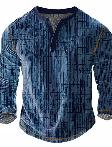  Homens Geométrica Abstrato Camisa Henley Camiseta Waffle Manga Longa Vintage Diário Retro Vintage Esportes Casual Feriado Primavera Verão Todas as Estações Cinzento Azul Verde Vinho Henley Camiseta