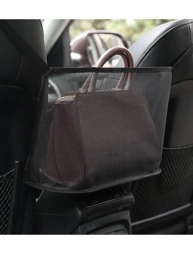  حامل حقيبة يد شبكي للسيارة، منظم تخزين مقعد السيارة، حقيبة شبكية، حقيبة قابلة للطي في المقعد الخلفي، مسند ذراع، وحدة تحكم، تخزين معلق للضروريات
