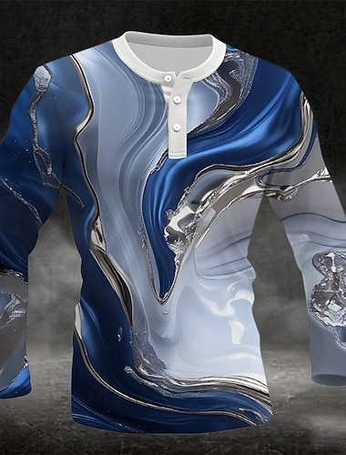  Herren Abstrakt Henley Hemd T-Shirt Langarm Mode Niedlich Täglich Lässig Ferien Ausgehen Frühling & Herbst Ganzjahres Blau Grün Purpur Rose Henley Henley T-Shirt