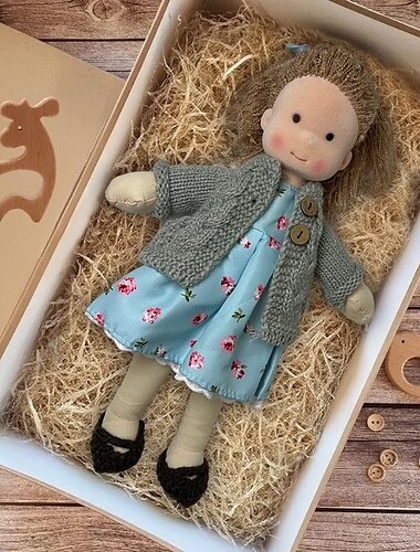  Handmade Waldorf Doll Baby Girl with Clothes Sets - 11.8 Inch Soft Plush Doll for Toddlers Ideal Christmas Gift for Kids