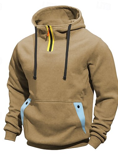  Herren Kapuzensweatshirt Viertelreißverschluss Kapuzensweatshirt Schwarz Marineblau Khaki Hellgrau Dunkelgray Mit Kapuze Farbblock Patchwork Tasche Sport & Outdoor Täglich Ferien Polyester Streetwear
